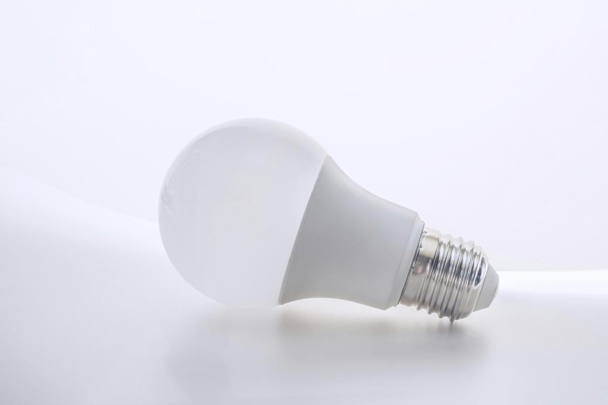 Single LED light bulb on a plain white background