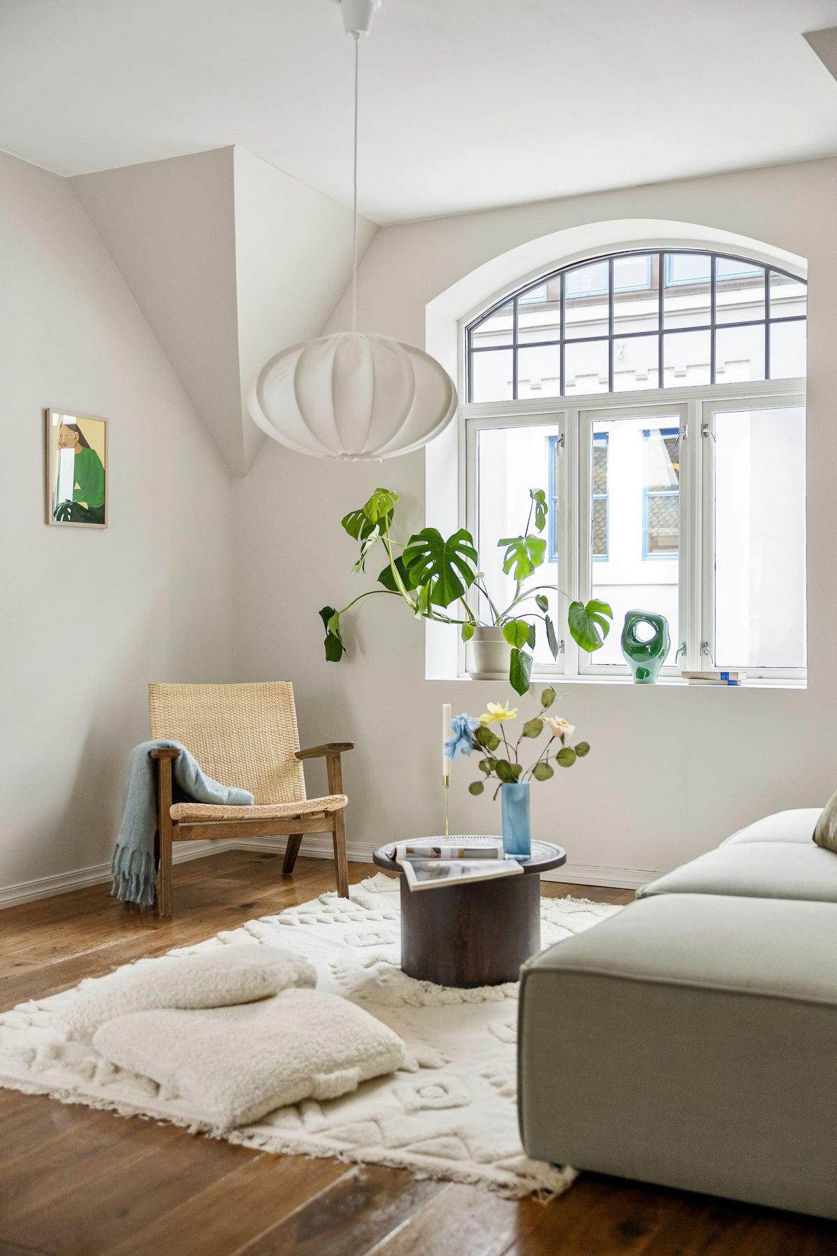 Soft cream wool rug in a bright living room