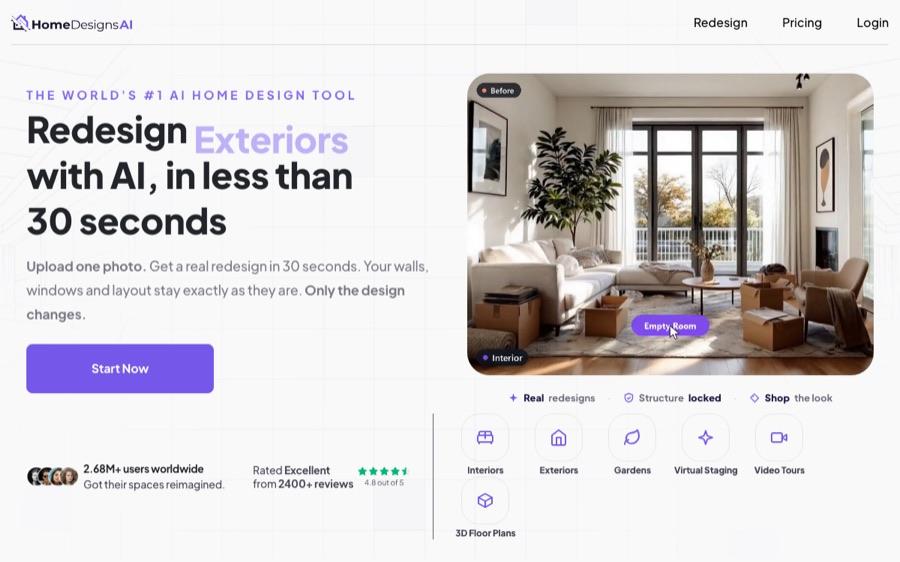 HomeDesigns AI landing page