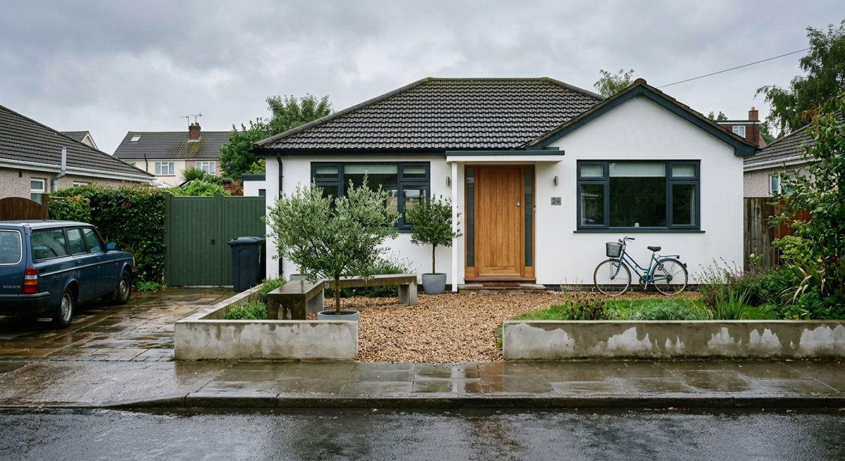 1. 1970s bungalow, repainted / 1. Plain-pied des années 1970 repeint