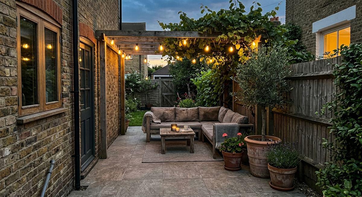 4. Small garden terrace at dusk