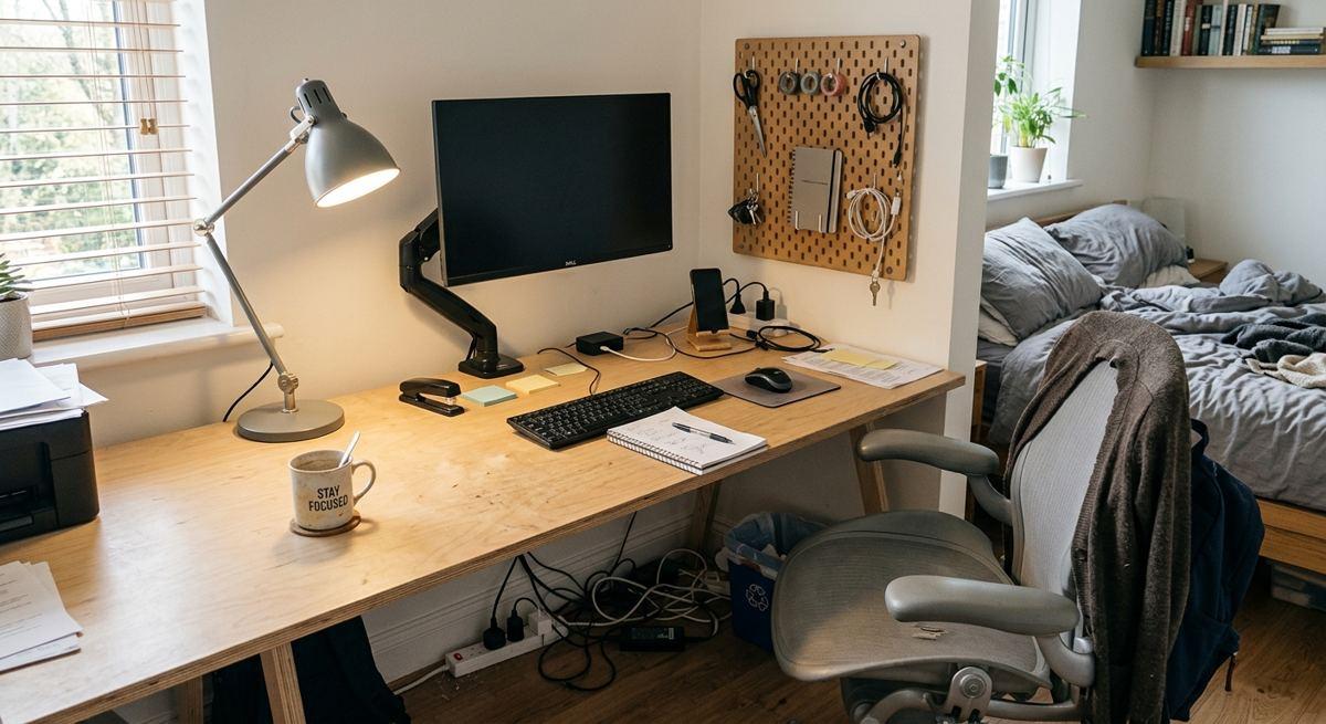 1. Desk in a bedroom corner / 1. Bureau dans un coin de chambre