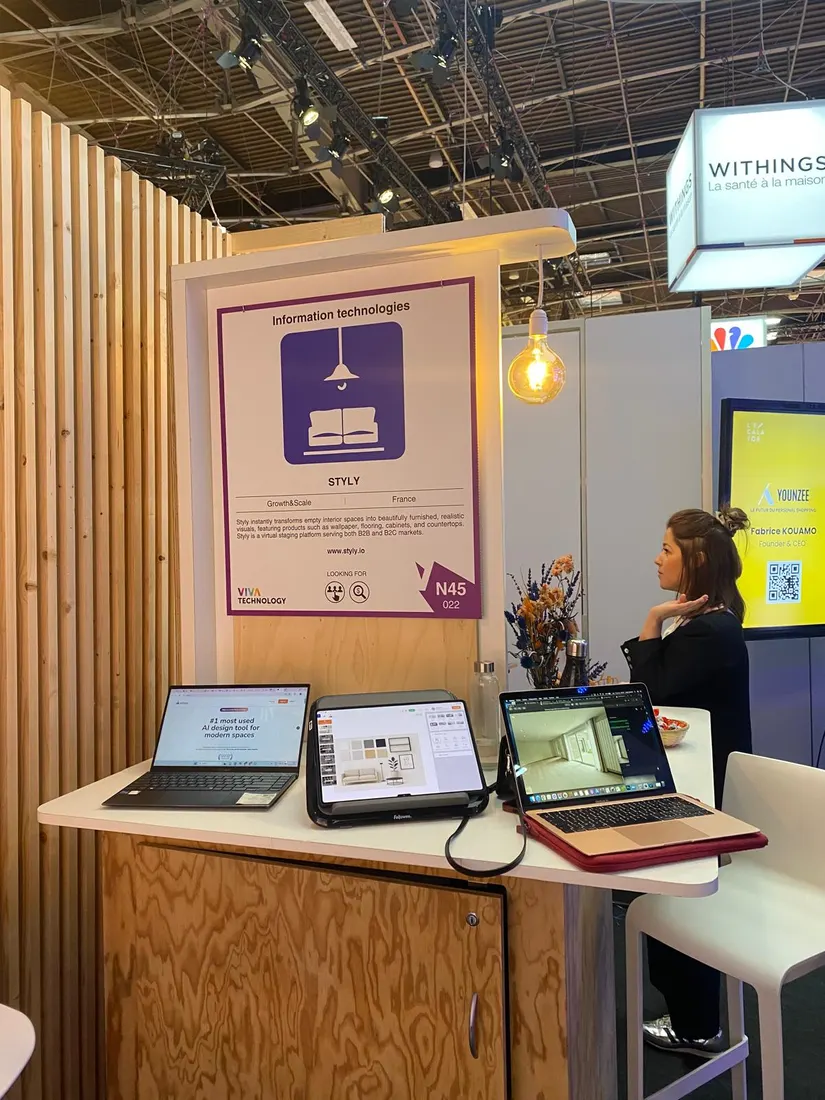 The STYLY stand at VivaTech Paris, with the team welcoming visitors
