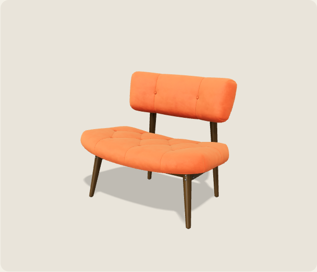Wood-framed chair with a velvet seat, available to explore in 3D